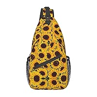Sling Backpack,Travel Hiking Daypack Sunflower Print Rope Crossbody Shoulder Bag