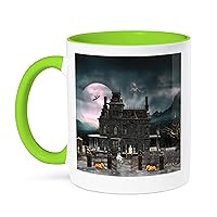 3dRose A Halloween haunted house in the night with ghosts and creatures - Mugs (mug_181746_12)