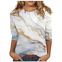 Going Out Tops for Women,Womens Sequins Round Neck 3/4 Sleeve Tops Blouse Slim Fit Three Quarter Length T Shirt