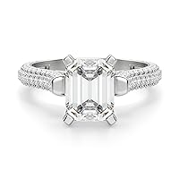 Siyaa Gems 3.50 CT Emerald Cut Colorless Moissanite Engagement Ring Wedding Birdal Ring Diamond Ring Anniversary Solitaire Halo Accented Promise Vintage Antique Gold Silver Ring Gift