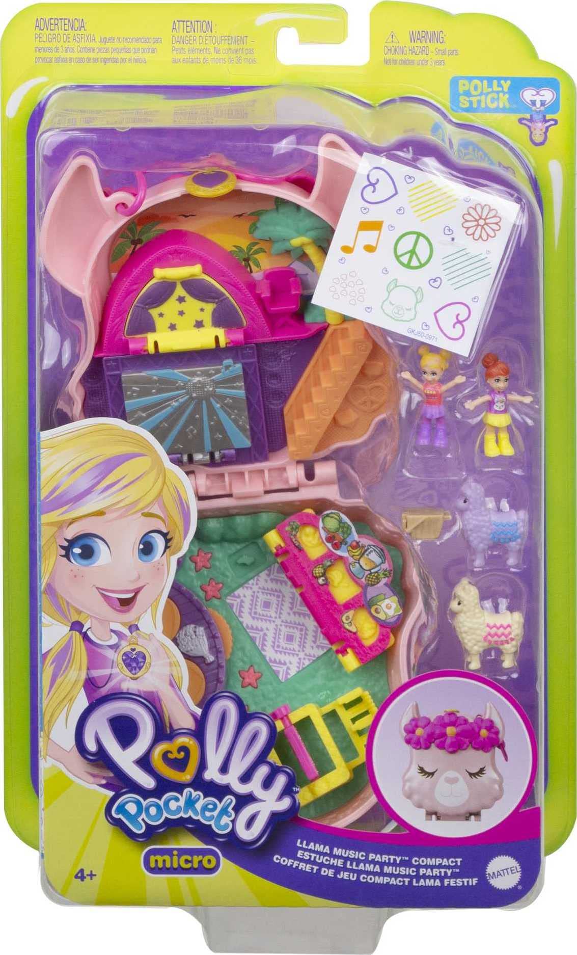 Polly Pocket Playset, Travel Toy with 2 Micro Dolls & Pet Llamas, Llama Music Party Compact