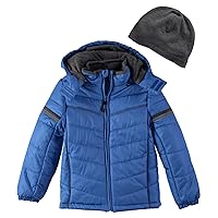 LONDON FOG Boys' Big Active Puffer Jacket Winter Coat, Blue Space Dyed with Grey, 14-16