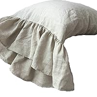 100% French Linen Pillowcase Ruffles Pillow Cover King Queen Twin 1 pcs (Queen, Flax)