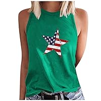 Pentagram USA Flag Tank Tops Women 4th of July Sleeveless Shirts Summer Casual Crewneck Patriotic Tanks Blouses