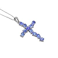 5X4 MM Oval Cut Natural Tanzanite Holy Cross Pendant Necklace 925 Sterling Silver December Birthstone Tanzanite Jewelry Birthday Gift For Wife (PD-8394)