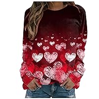 Sweatshirts for Women Valentine's Day Print Heart Printing Mock Turtleneck Coats Casual Date Thanksgiving Shirts