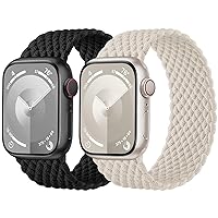 Charlam Pack of 2 Braided Bracelet Compatible with Apple Watch Strap 41 mm 40 mm 38 mm 44 mm 45 mm 42 mm 49 mm, Elastic Nylon Band Solo Loop Sport Bracelets for iWatch Series 9 8 7 6 5 4 3 2 1 SE