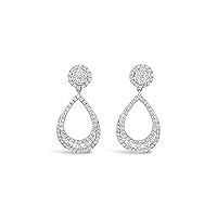 The Diamond Deal 18kt White Gold Womens Open Dangling Pear Cluster VS Diamond Earrings 1.36 Cttw