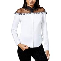 Womens Ruffled Illusion Contrast Button Up Shirt
