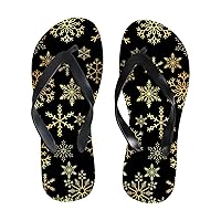 Vantaso Slim Flip Flops for Women Gold Black Snowflakes Yoga Mat Thong Sandals Casual Slippers