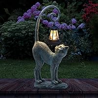 Resin Cat Statue with Solar Lantern, Eye-catching Garden Sculpture Decor，15.3