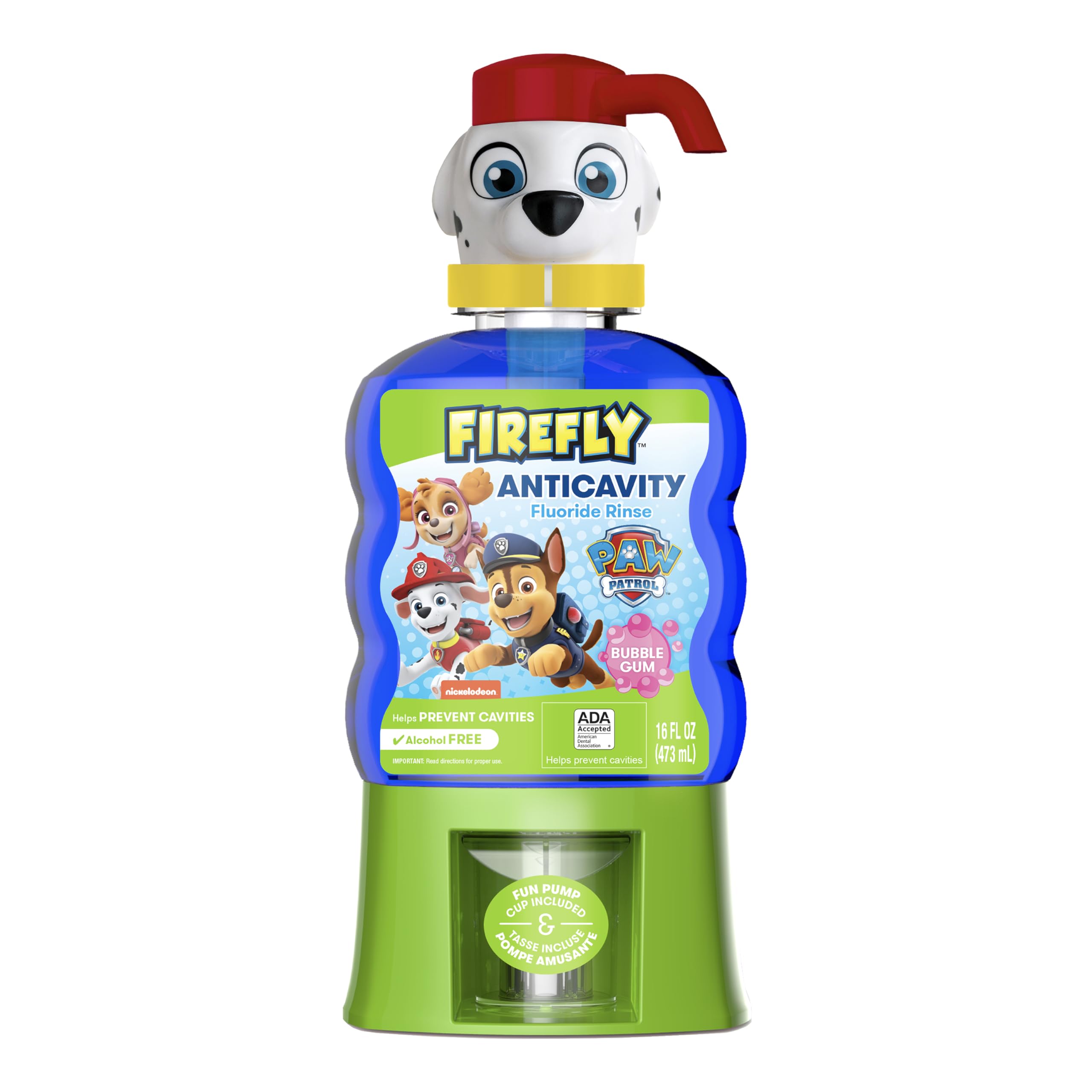 Firefly Kids Anti-Cavity Fluoride Rinse, Paw Patrol, Alcohol Free Formula, ADA Accepted, Helps Prevent Cavities, Bubble Gum Flavor, 16 Ounce