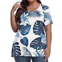 Womens Plus Size Tops Summer Plus Size Tops for Women Summer Spring Tops for Women Casual Short Sleeve V Neck Shirts Fashion Printed Pullover Blouse Graphic Tees Tops 07-Sky Blue 4X-Large