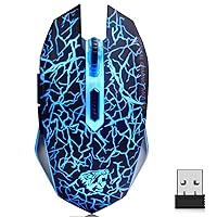TENMOS M2 Wireless Gaming Mouse, Silent Rechargeable Optical USB Computer Mice Wireless with 7 Color LED Light, Ergonomic Design, 3 Adjustable DPI Compatible with Laptop/PC/Notebook, 6 Buttons (Black)