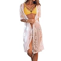 CUPSHE Women's Bikini Swimsuit Lace Up Two Piece Swimsuits Lace Cardigan Floral Crochet Sheer Bathing Suit Cover Up