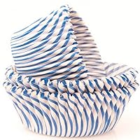 Mini Baking Cups Greaseproof Professional Grade For Cupcakes and Muffins, Blue Pisa Stripe, Pack of 40