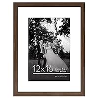 Americanflat 12x16 Picture Frame in Walnut - Displays 8x12 with Mat or 12x16 Without Mat - Engineered Wood with Shatter Resistant Glass - Horizontal and Vertical Formats for Wall