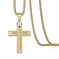 Men's Cross Necklace Silver/Gold 316 Stainless Steel Crucifix Jesus Pendant Necklace for Men Jewelry Rolo Chain for 20“24