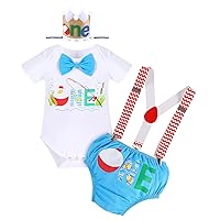 IMEKIS Baby Boys Fishing 1st Birthday Outfit Cake Smash Bowtie Romper + Shorts + Suspenders + Hat Clothes Set for Photo Shoot