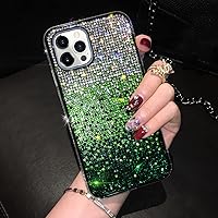 LUVI Compatible with iPhone 15 Pro Max Bling Case Cute Glitter Diamond Rhinestone Shiny Gradient Crystal Bumper Luxury Protective Cover 3D Handmade Cover for Women Girls Green