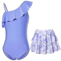 swimsobo Girls One Piece Swimsuit with Skirt One Shoulder Ruffle Bathing Suit Adjustable Swimwear for Size 5-12 Years