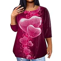 Valentines Day Outfit Women, Women's Fashion Casual Loose Three Quarter Sleeve Heart Printed Round Neck 3/4 Sleeve Top