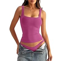 Women Seamless Square Neck Tank Tops Backless Built in Bra Sleeveless Fitted Shirts