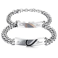 His and Hers Stainless Steel Heart Real Love Couple Bracelets Matching Set Christmas Valentine Gifts