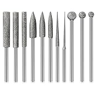 Stone Carving Set Diamond Burr Bits Compatible with Dremel, 11PCS Polishing Kits Rotary Tools Accessories with 1/8’ Shank For Carving, Engraving, Grinding, Stone, Rocks, Jewelry, Glass, Ceramics
