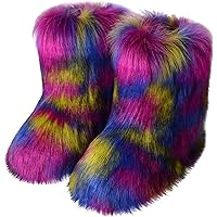 Women's Winter Faux Fur Boots Round Toe Warm Fuzzy Fluffy Furry Snow Boots Flat Shoes