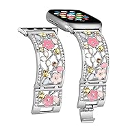 Floral Bracelet Compatible with Apple Watch Band 42mm 44mm 45mm iWatch Bands Series 9 8 7 Ultra SE,Bling Crystal Hollow Metal Strap Cute,Women Dressy Jewelry Bangle Wristband(42/44/45mm Silver)