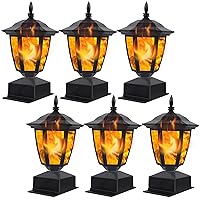 Dynaming Solar Flame Post Lights Outdoor, Solar Powered Lamps Fence Post Cap Lights, Flickering Flame LED Lantern Decorative Waterproof for Garden Deck Patio, Fit 4x4, 5x5 or 6x6 Wooden Posts, 6 Pack