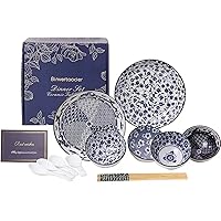 Porcelain Japanese Dinnerware Sets, Japanese Rice Bowls Small Soup Bowls, Bowls for Dessert Ice Cream,Plate and Bowl Sets for 4 Microwave Dishwasher Safe.
