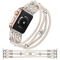 TOYOUTHS Beaded Bracelet Compatible with Apple Watch Band 41mm 40mm 38mm Women, Boho Braided Slim Elastic Western Stretchy Solo Loop Dressy Nylon Strap for iWatch Series 9/SE/8/7/6/5/4/3/2/1, M