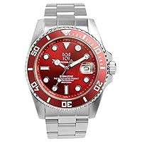 HYAKUICHI Men's Diver's 200M Quartz Stainless Steel Red Watch