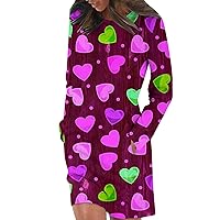 Valentines Day Dress Women Green Dresses Valentine's Day Dress Casual Printed Pullover Hip Pack Sweater Dress Autumn