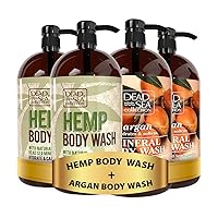 Bundle Hemp Body Wash + Argan Body Wash- for Women and Men -2X Pack of 2 (67.6 fl. oz) - Cleanses and Moisturizes Skin - With Natural Minerals and Vitamins Nourishing Skin