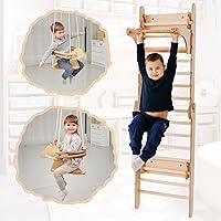 Swedish Ladder + Horse Swing Indoor Kids Gym - Montessori Play Gym Climbing Set - Wooden Indoor Playground Climbing Toys for Toddlers 1-3
