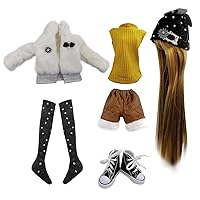 Set of Fashion Clothes Wigs Shoes Socks Accessories Full Set for 1/3 22in - 24in 60cm BJD Dolls (Rebecca)