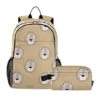 linqin Cute Cartoon Hand Drawn Lion Backpack with Lunch Bag School Backpack with Lunch Bag Bookbags with Lunchbox for Boys age 8-10 years old
