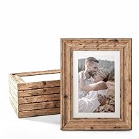 TWING 5x7 Picture Frames Set of 6, Rustic Picture Frame 4x6 with Mat or 5X7 Without Mat, Tabletop Display Wall Mounting Collage Photo Frames Brown Walnut Wood Pattern