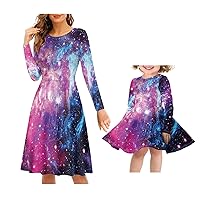 Mommy and Me Dresses Matching Dresses Family Photo Outfits Girls Maxi Dress for Fall Winter Women's Casual Dresses