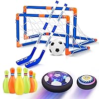 Hover Soccer Ball for Kids, 4-in-1 Hover Hockey Bowling Set, Indoor and Outdoor Sports Toys for Kids Ages 3 4 5 6 7 8-12 - Rechargeable LED Soccer Games Toys for 3-12 Year Old Boys
