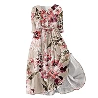 Women's Spring and Summer Casual Fashion Cocktail Dresses V-Neck Short Sleeve Gradient Printed Long Dresses