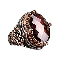925 Sterling Silver Mens Ring, Created Garnet Stone, Handmade Ring, Unique Ring