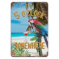 Beach Coconut Palm Parrot Tin Plaque Areca Palm Plant Floral Rust Metal Sign Summer Party Tiered Tray Sign Beach House Decor Iron Painting for Mantel Half Bath Residence Yard 8x12in