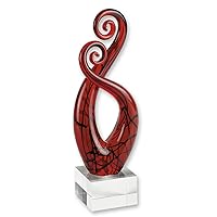 Elegant and Modern Murano Style Art Glass Colorful Pietro Black and Red Centerpiece for Home Decor - 13 Inches