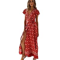 Women's Dresses Cool in Summer Bohemian Casual Short Sleeve Floral Print Maxi Dress S-5XL