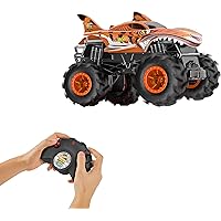 Hot Wheels Monster Trucks RC 1:24 Scale Tiger Shark Vehicle, Oversized Remote-Control Toy Truck with Terrain Action Tires