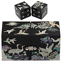 February Mountain Mother of Pearl Sea Shell Inlaid Wooden Cube Jewelry Organizer Box Perfect for, Bracelets, Trinkets, Watches, Earrings, Chains & Accessories